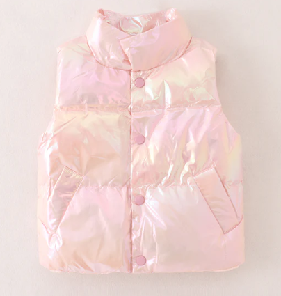 Pink Metallic Puff Vest