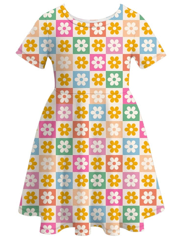 Funky Floral Checkered Dress