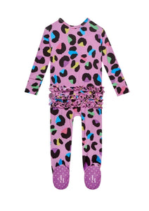 Electric Leopard - Footie Ruffled Zippered One Piece