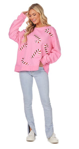 Pink Candy Cane Sparkle Sweatshirt