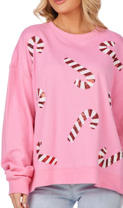 Pink Candy Cane Sparkle Sweatshirt