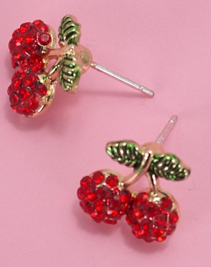 Rhinestone Cherry Studs