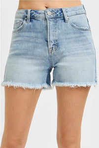 Risen High Rise Fray Hem Shorts