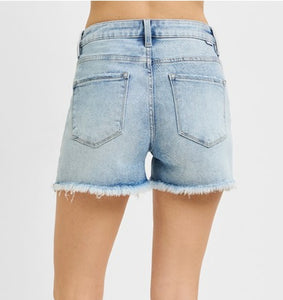 Risen High Rise Fray Hem Shorts